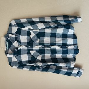 Maurices Large Teal and White Plaid Button Down